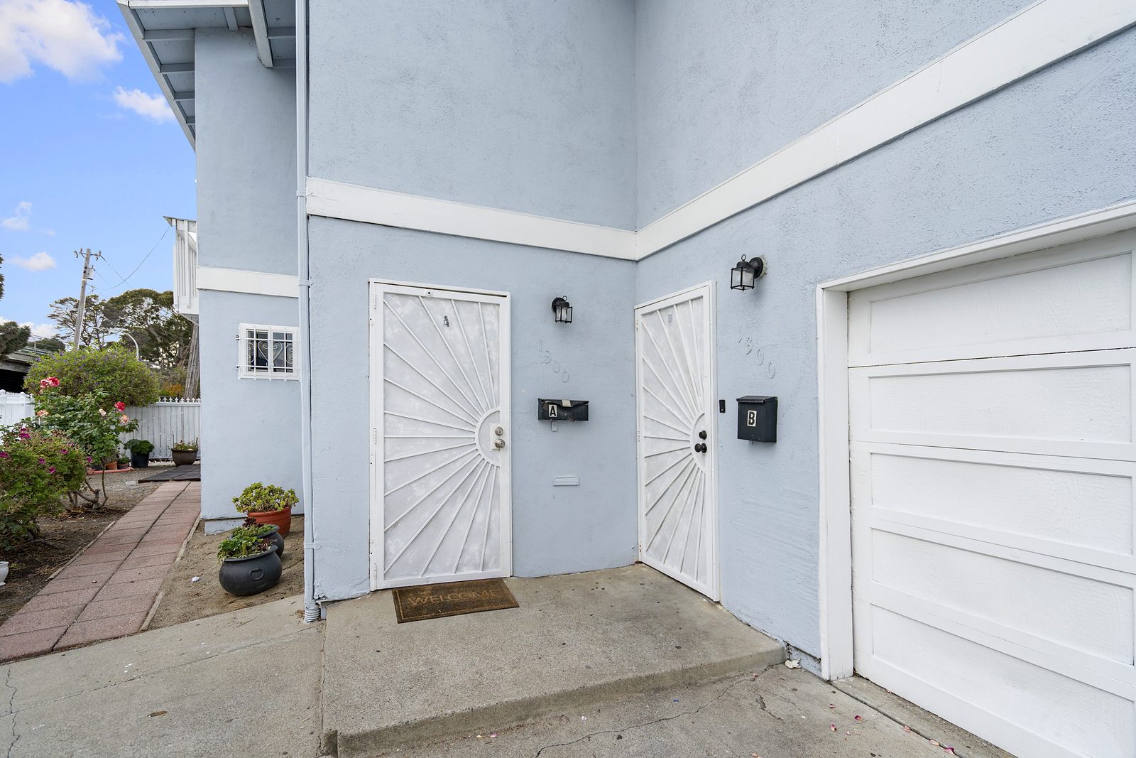 Unit entrances and garage