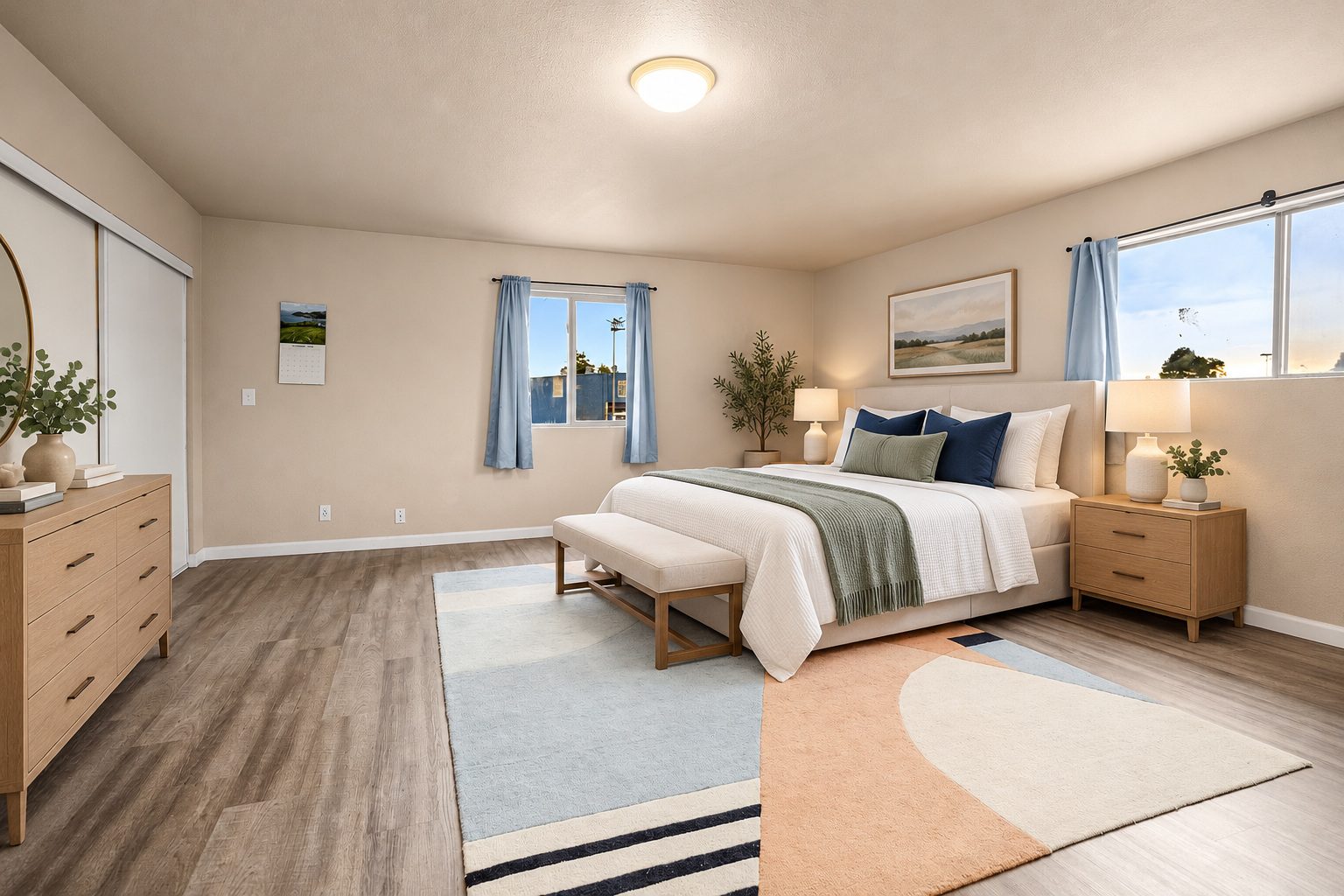 Upper unit primary bedroom, virtually staged with AI